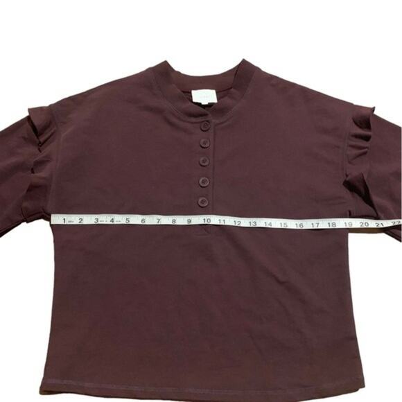Sundays Ruffle Sleeve Long Sleeve Top Casual Fall Winter Burgundy Size XS - Picture 6 of 8